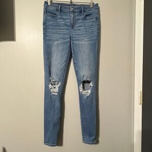 American Eagle Jegging Jeans 10 X-Long Next Level Stretch Distressed Ripped Knee